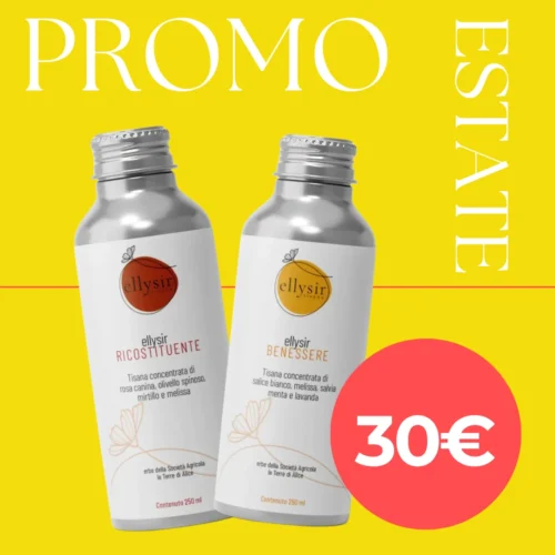 Promo Ellysir Estate con tisana Ricostituente e tisana Benessere in offerta a 30 euro invece di 40 euro.